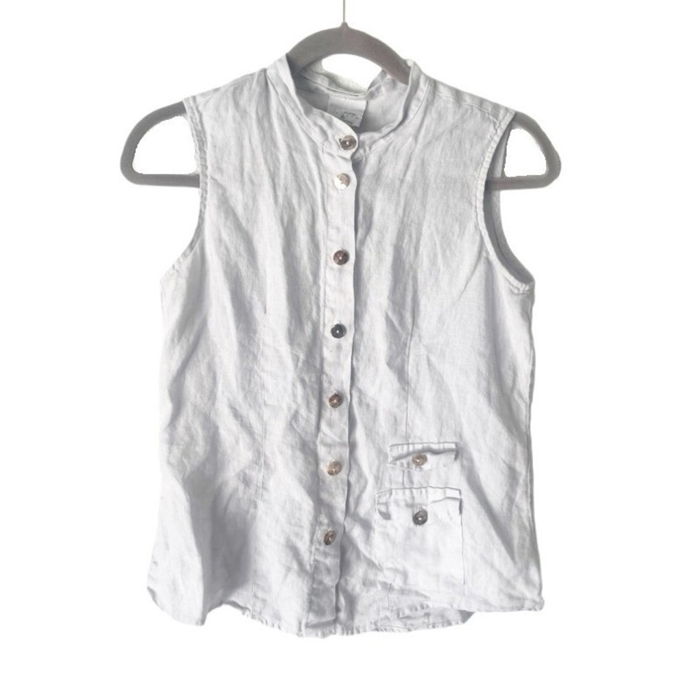 Click‎ by Color Me Cotton Gray 100% Linen Sleeveless Mandarin Collar Top Small